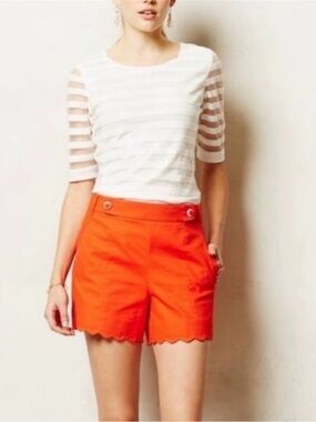 Anthropologie Cartonnier Scalloped Hem Sailor Shorts - Orange - Size 0